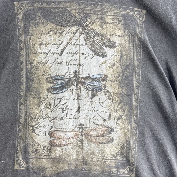 Dragonflies Document V Neck Shirt  Women's Medium Black Long Sleeve - Picture 6 of 6